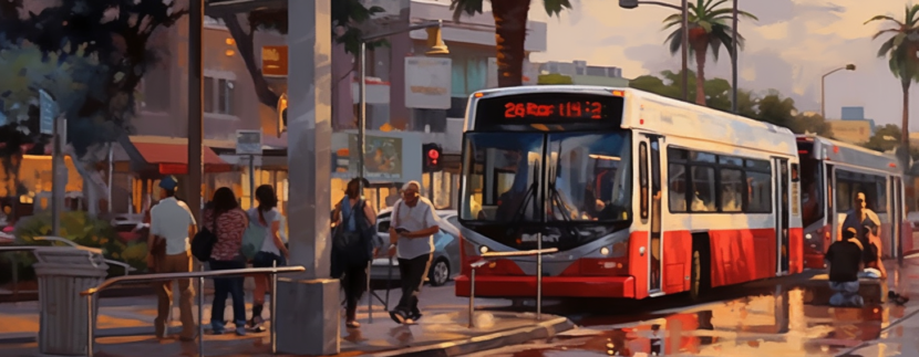A Watercolor of a Bus Stop Scene in San Diego